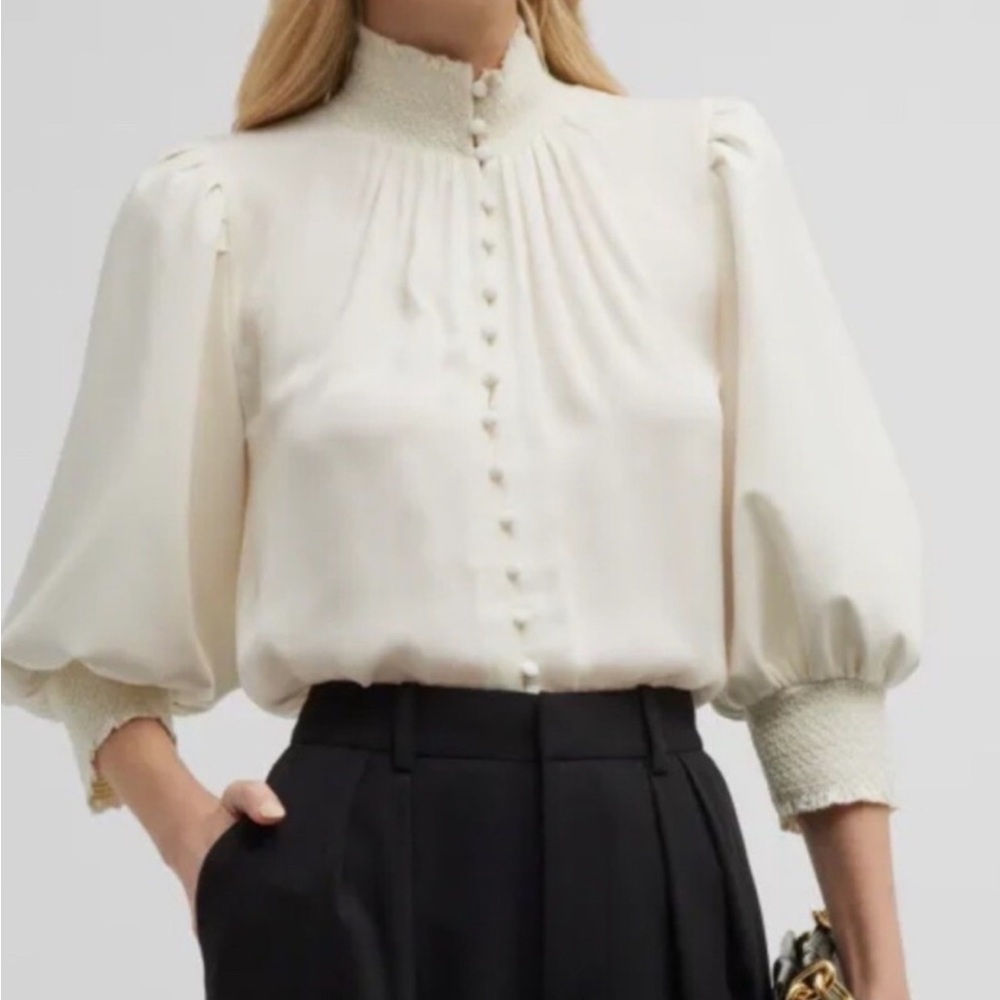 Alice + Olivia Ivory Puff Sleeve Blouse